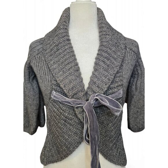 JUICY COUTURE gray wool chunky knit half sleeve cardigan with tie size S/M - Picture 2 of 7